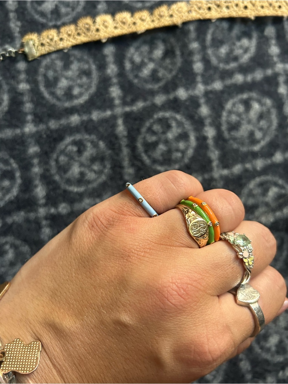 Colorful Stackable Rings - Orange, Green, Blue studded - Picture 3 of 3